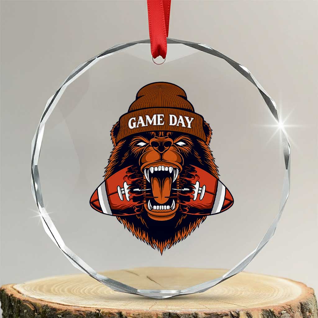 Game Day Fierce Bear Biting Ball Crystal Glass Ornament Football Player Gift - Wonder Print Shop