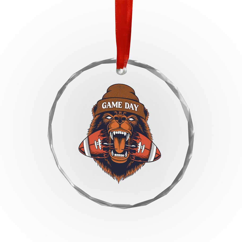 Game Day Fierce Bear Biting Ball Crystal Glass Ornament Football Player Gift - Wonder Print Shop
