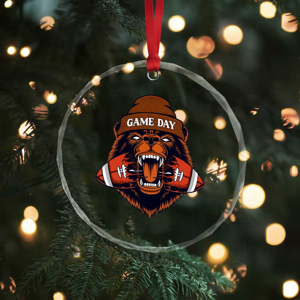 Game Day Fierce Bear Biting Ball Crystal Glass Ornament Football Player Gift - Wonder Print Shop