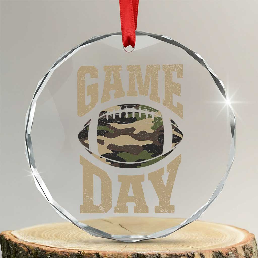 Game Day Football Crystal Glass Ornament Funny Sunday Retro Camo Camouflage - Wonder Print Shop