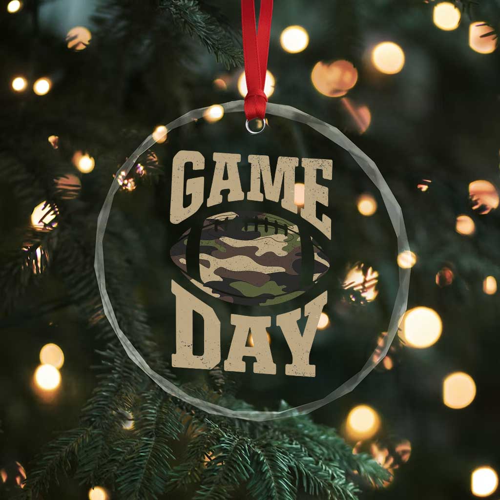 Game Day Football Crystal Glass Ornament Funny Sunday Retro Camo Camouflage - Wonder Print Shop