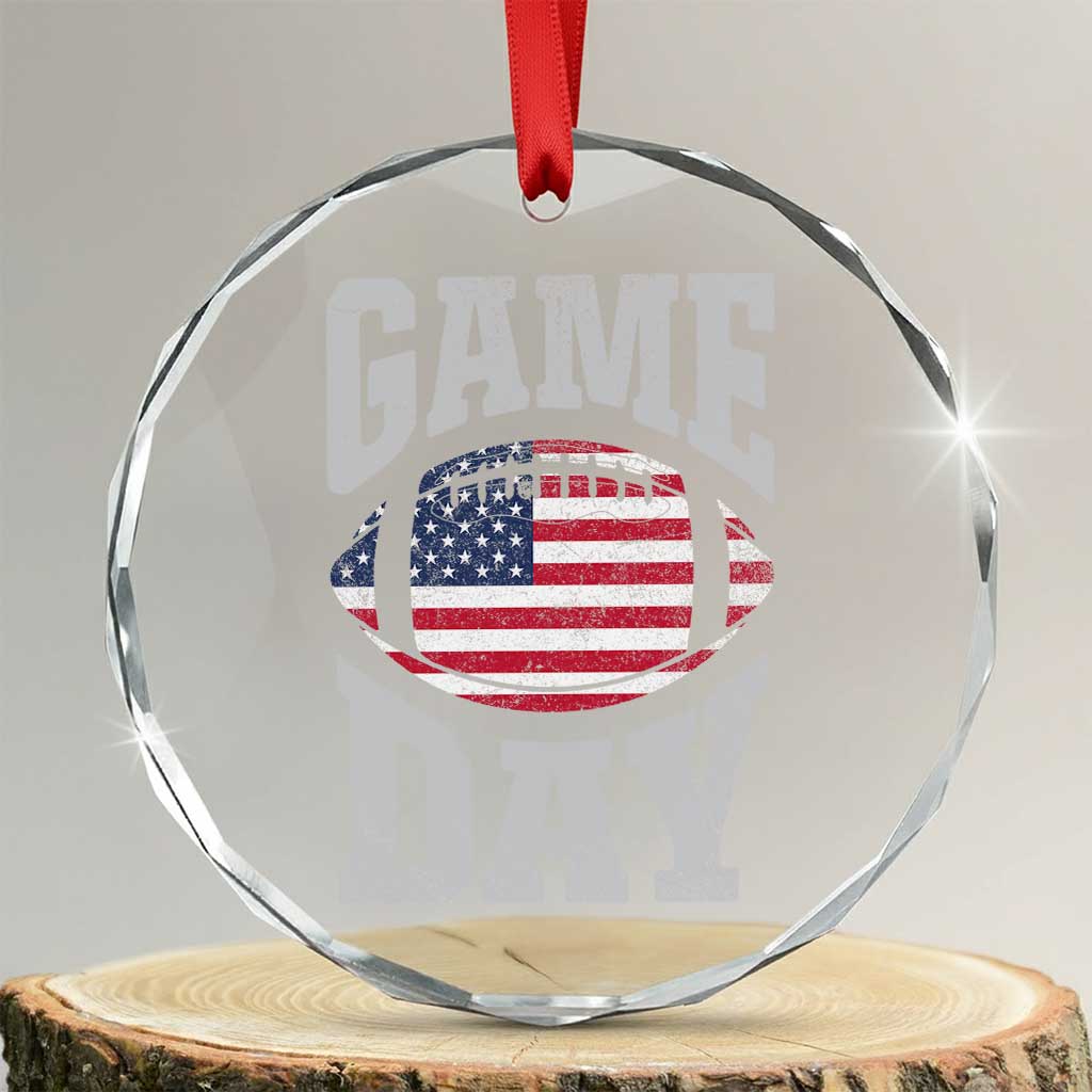 Game Day Football Crystal Glass Ornament Funny Sunday Retro Patriotic American Flag - Wonder Print Shop