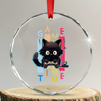 Game Time Crystal Glass Ornament Cute Black Cat Gamer Lover Gift - Wonder Print Shop