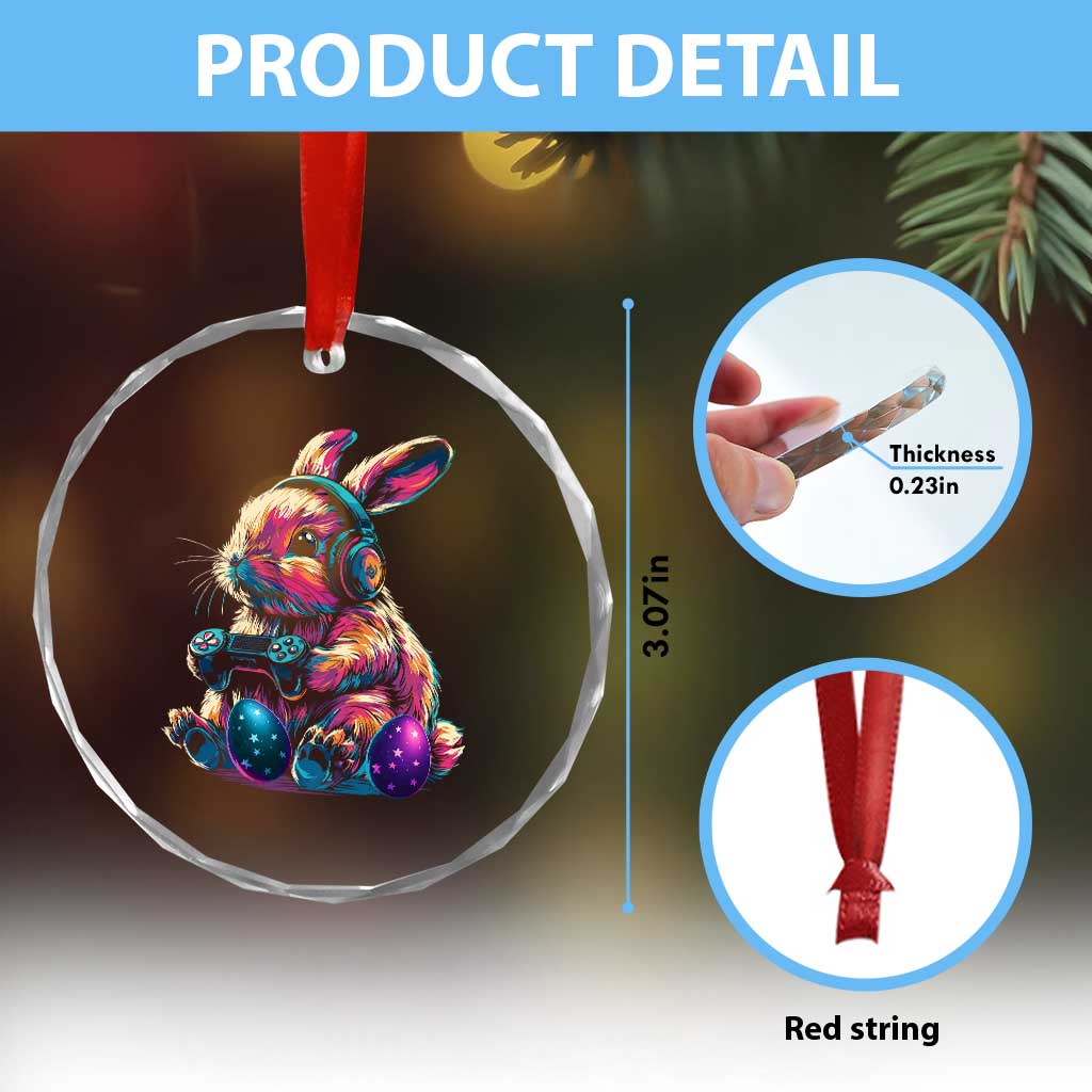 Gamer Rabbit Crystal Glass Ornament Cute Bunny Gaming Eggs Funny Video Games Easter - Wonder Print Shop