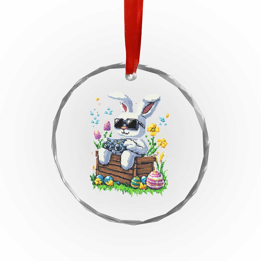 Gamer Rabbit Crystal Glass Ornament Cute Bunny Gaming Eggs Video Games Easter Pixel Garden - Wonder Print Shop