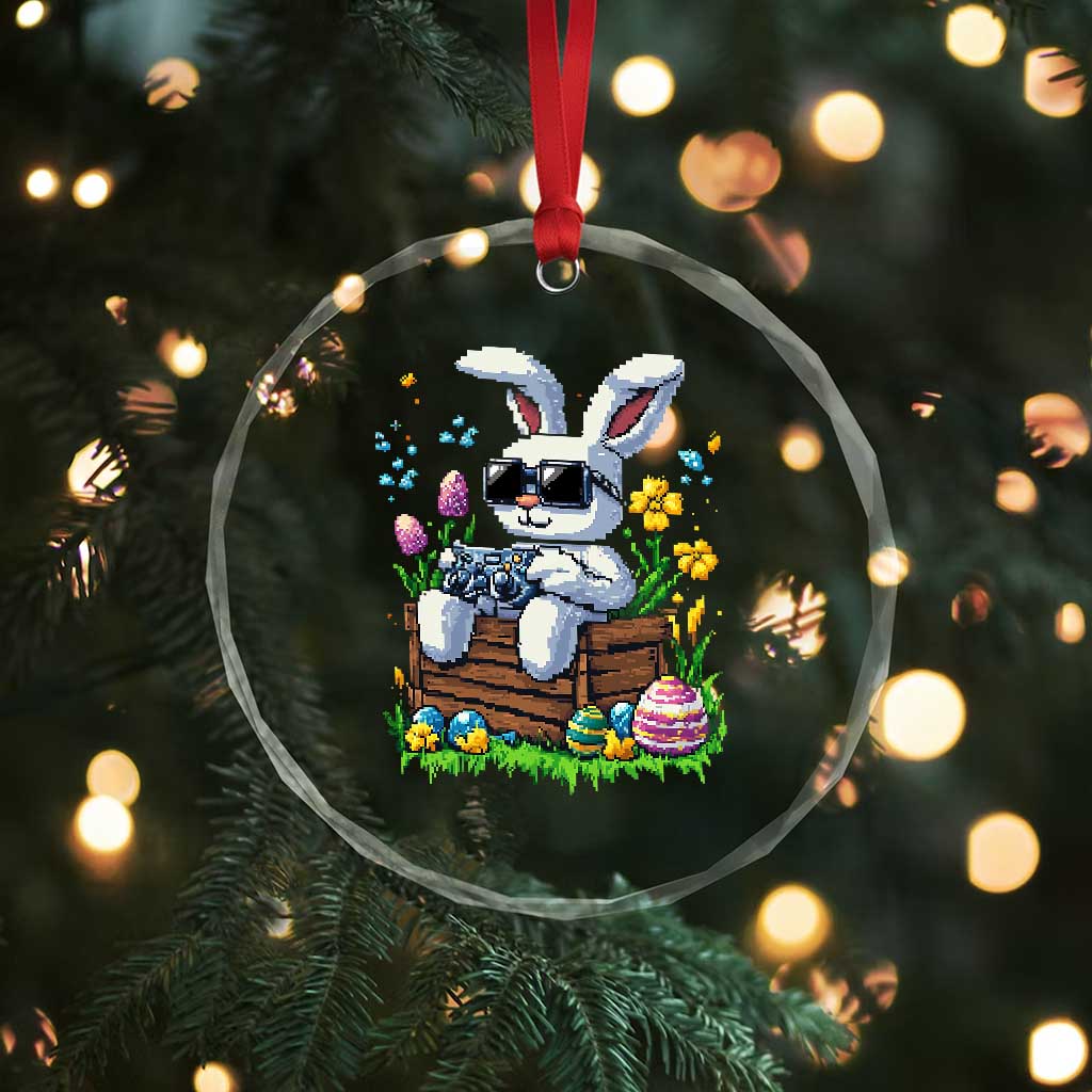 Gamer Rabbit Crystal Glass Ornament Cute Bunny Gaming Eggs Video Games Easter Pixel Garden - Wonder Print Shop