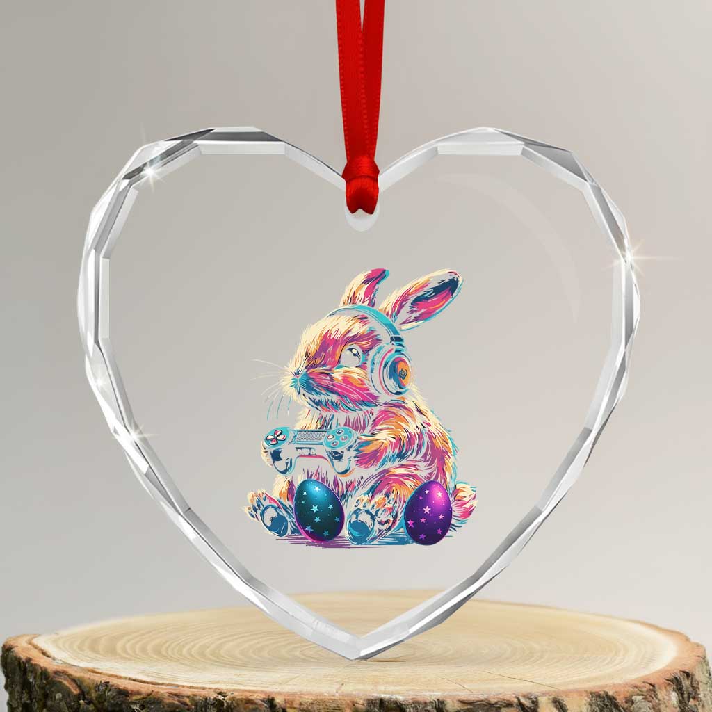 Gamer Rabbit Heart Crystal Glass Ornament Cute Bunny Gaming Eggs Funny Video Games Easter - Wonder Print Shop