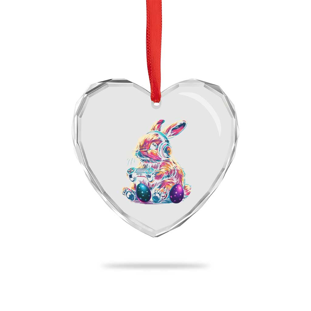 Gamer Rabbit Heart Crystal Glass Ornament Cute Bunny Gaming Eggs Funny Video Games Easter - Wonder Print Shop