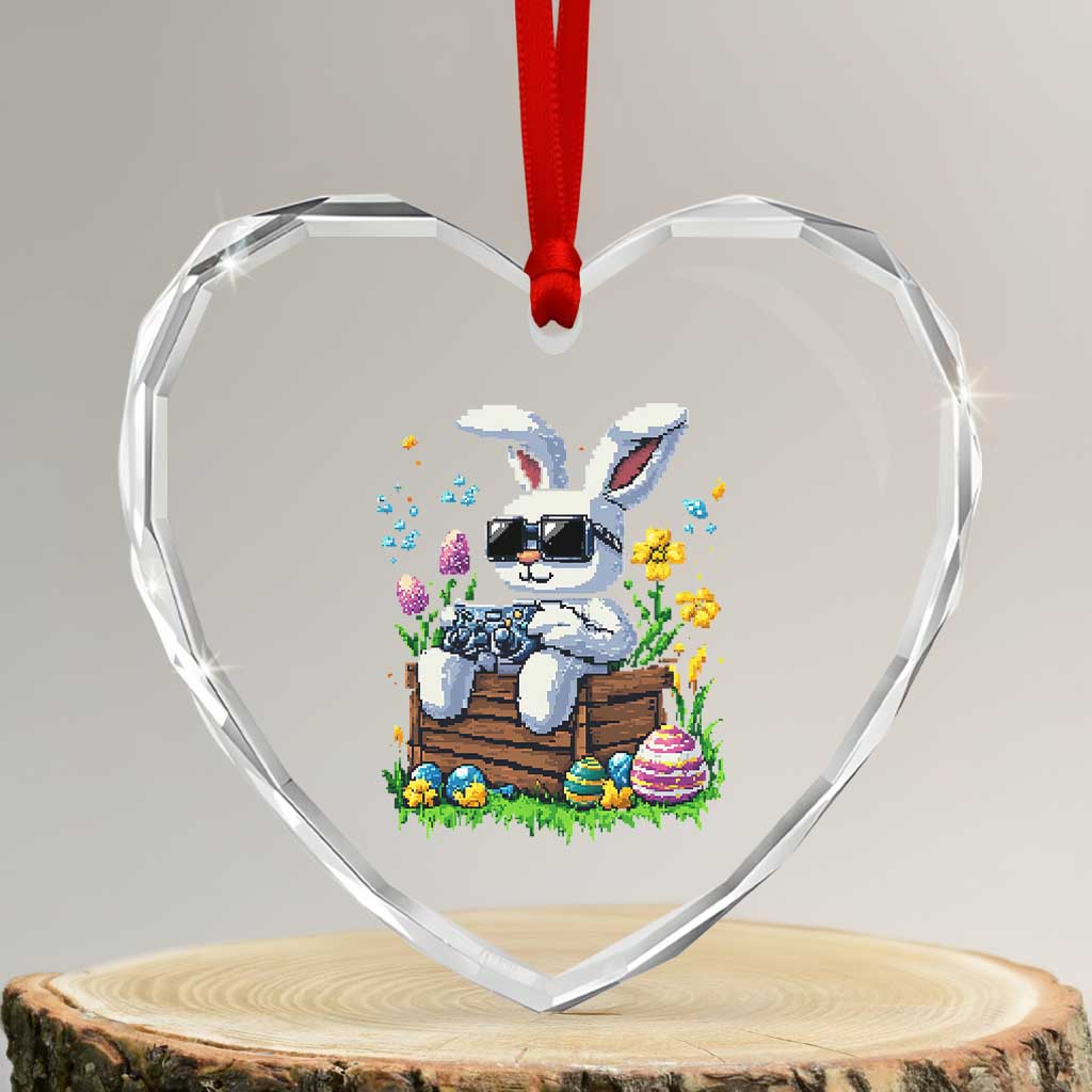 Gamer Rabbit Heart Crystal Glass Ornament Cute Bunny Gaming Eggs Video Games Easter Pixel Garden - Wonder Print Shop