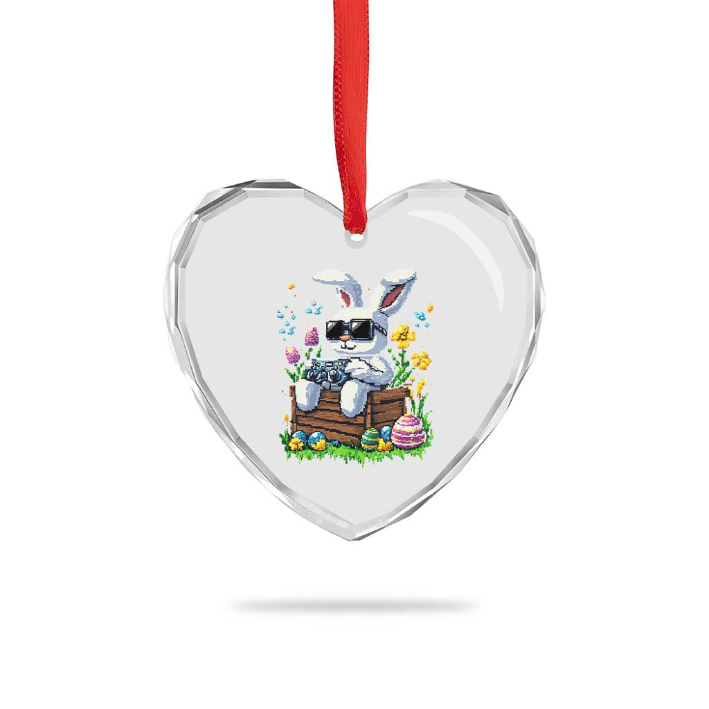 Gamer Rabbit Heart Crystal Glass Ornament Cute Bunny Gaming Eggs Video Games Easter Pixel Garden - Wonder Print Shop