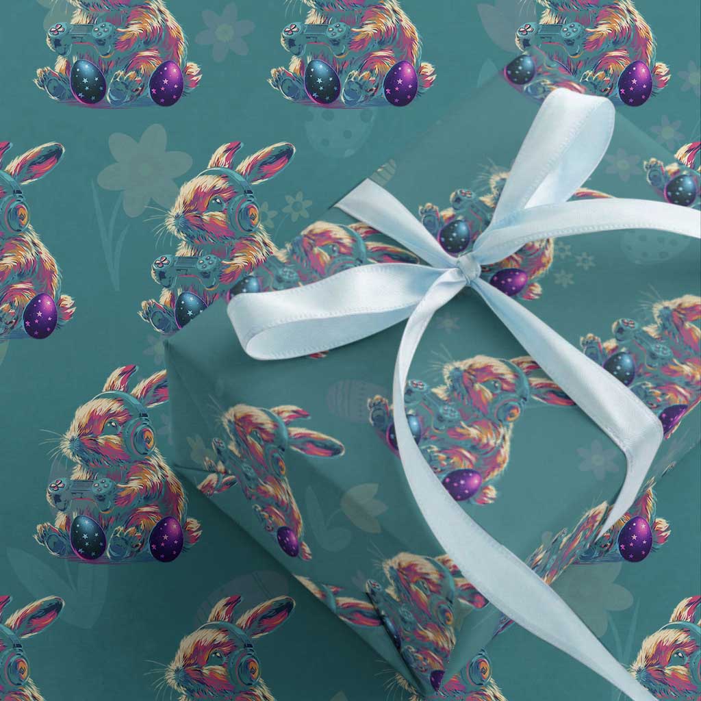 Gamer Rabbit Wrapping Paper Roll Cute Bunny Gaming Eggs Funny Video Games Easter