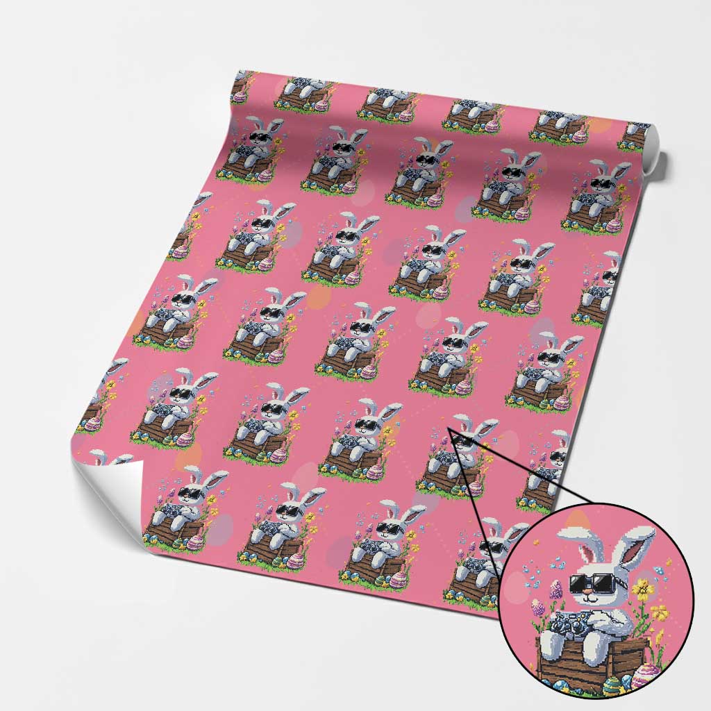 Gamer Rabbit Wrapping Paper Roll Cute Bunny Gaming Eggs Video Games Easter Pixel Garden