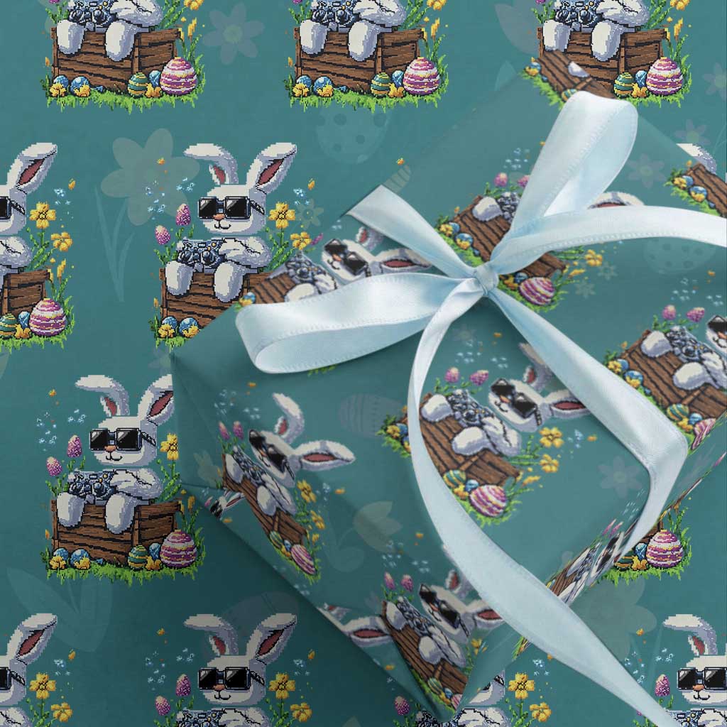 Gamer Rabbit Wrapping Paper Roll Cute Bunny Gaming Eggs Video Games Easter Pixel Garden