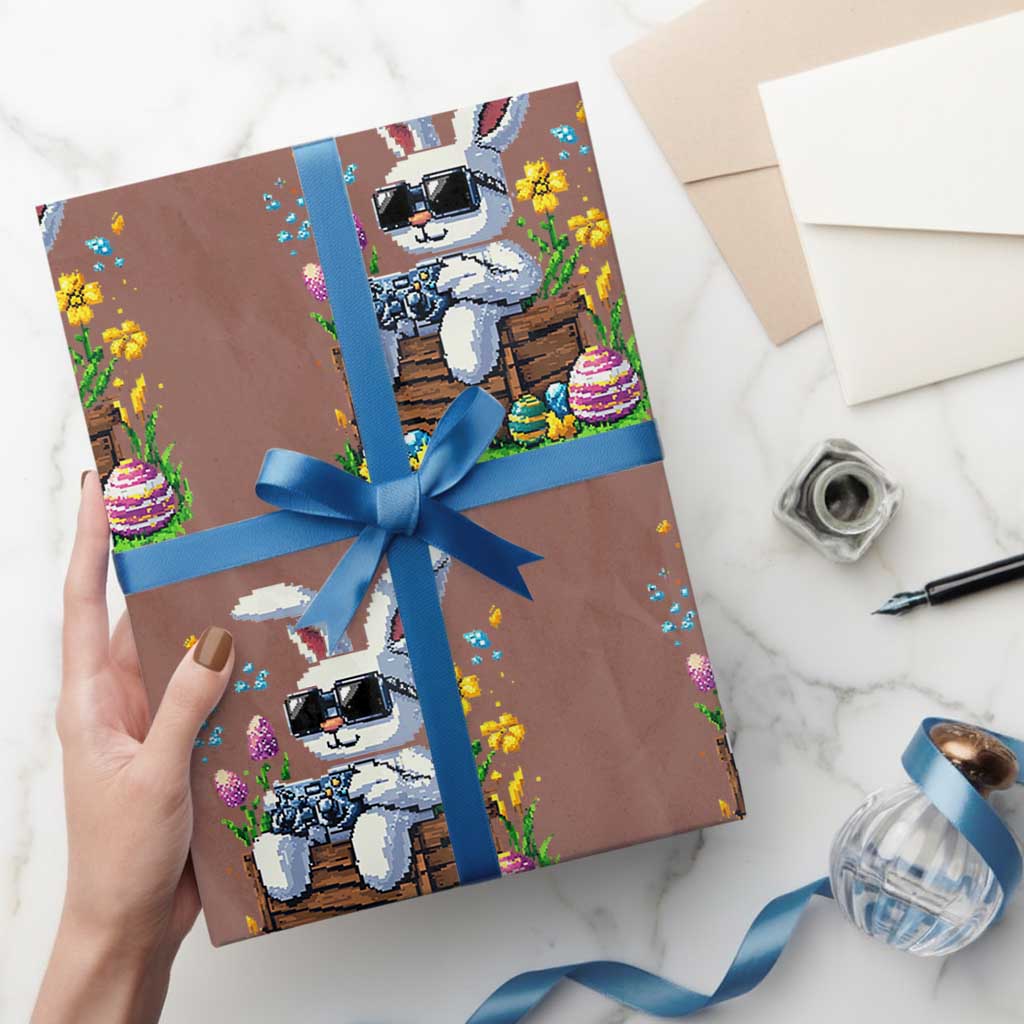 Gamer Rabbit Wrapping Paper Roll Cute Bunny Gaming Eggs Video Games Easter Pixel Garden - Wonder Print Shop