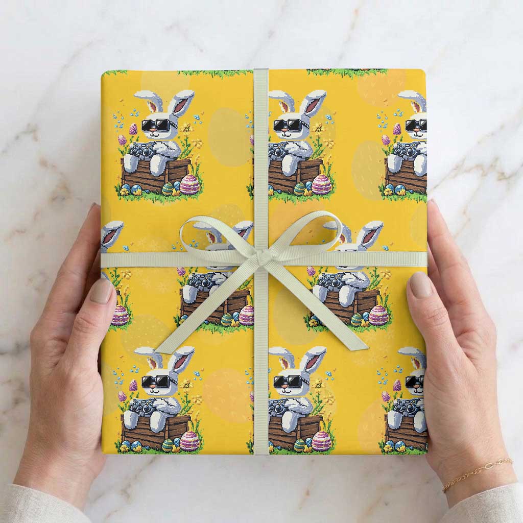 Gamer Rabbit Wrapping Paper Roll Cute Bunny Gaming Eggs Video Games Easter Pixel Garden