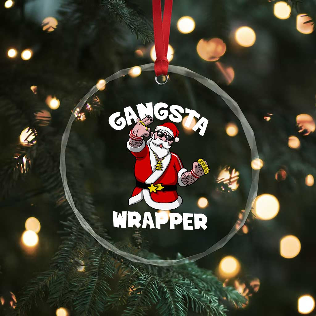 Gangsta Wrapper Funny Xmas Santa Hip Hop Crystal Glass Ornament TS09