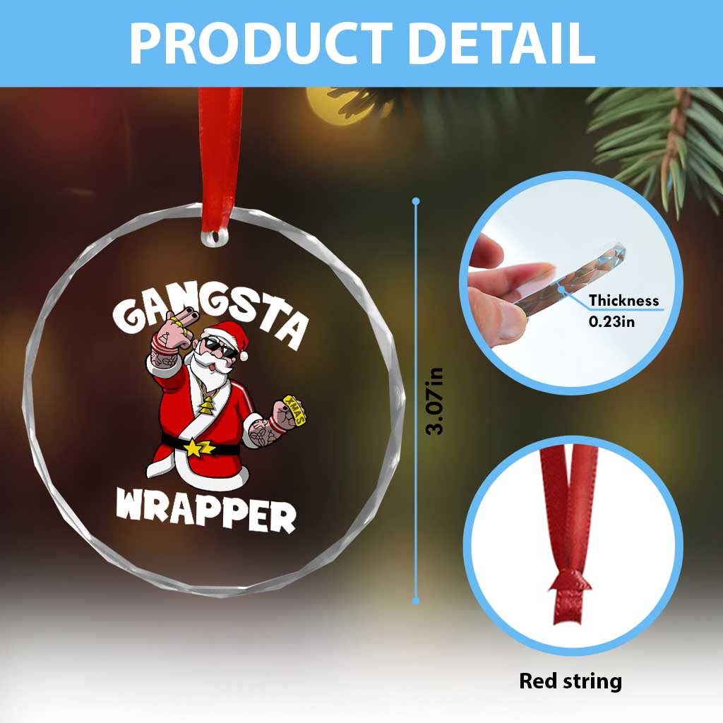 Gangsta Wrapper Funny Xmas Santa Hip Hop Crystal Glass Ornament TS09