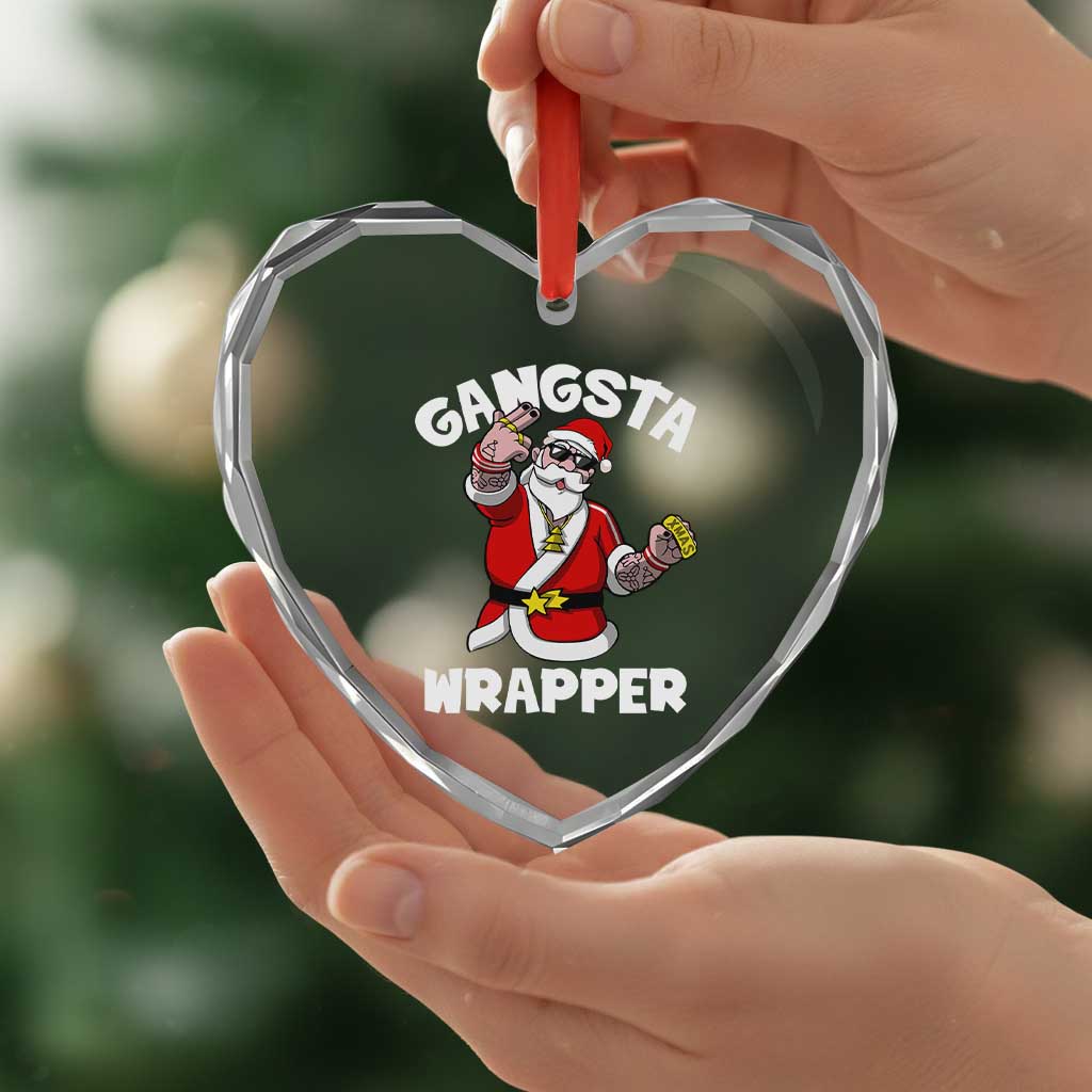 Gangsta Wrapper Funny Xmas Santa Hip Hop Heart Crystal Glass Ornament - Wonder Print Shop