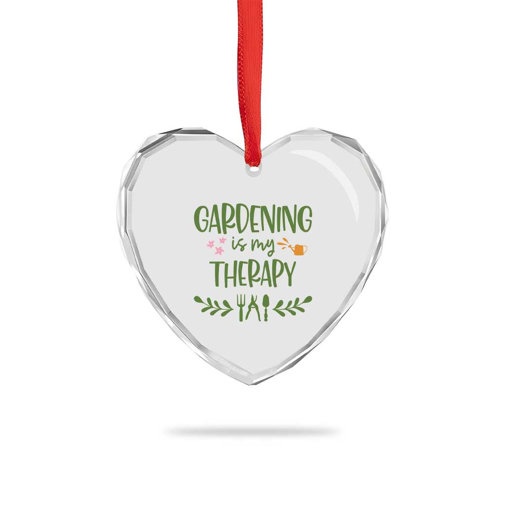 Gardening Is My Therapy Heart Crystal Glass Ornament Funny Plant Lover - Wonder Print Shop