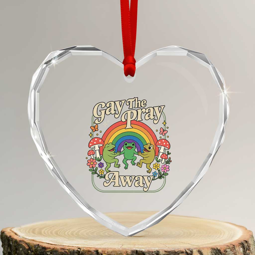 Gay The Pray Away Queer Frog LGBTQ Heart Crystal Glass Ornament
