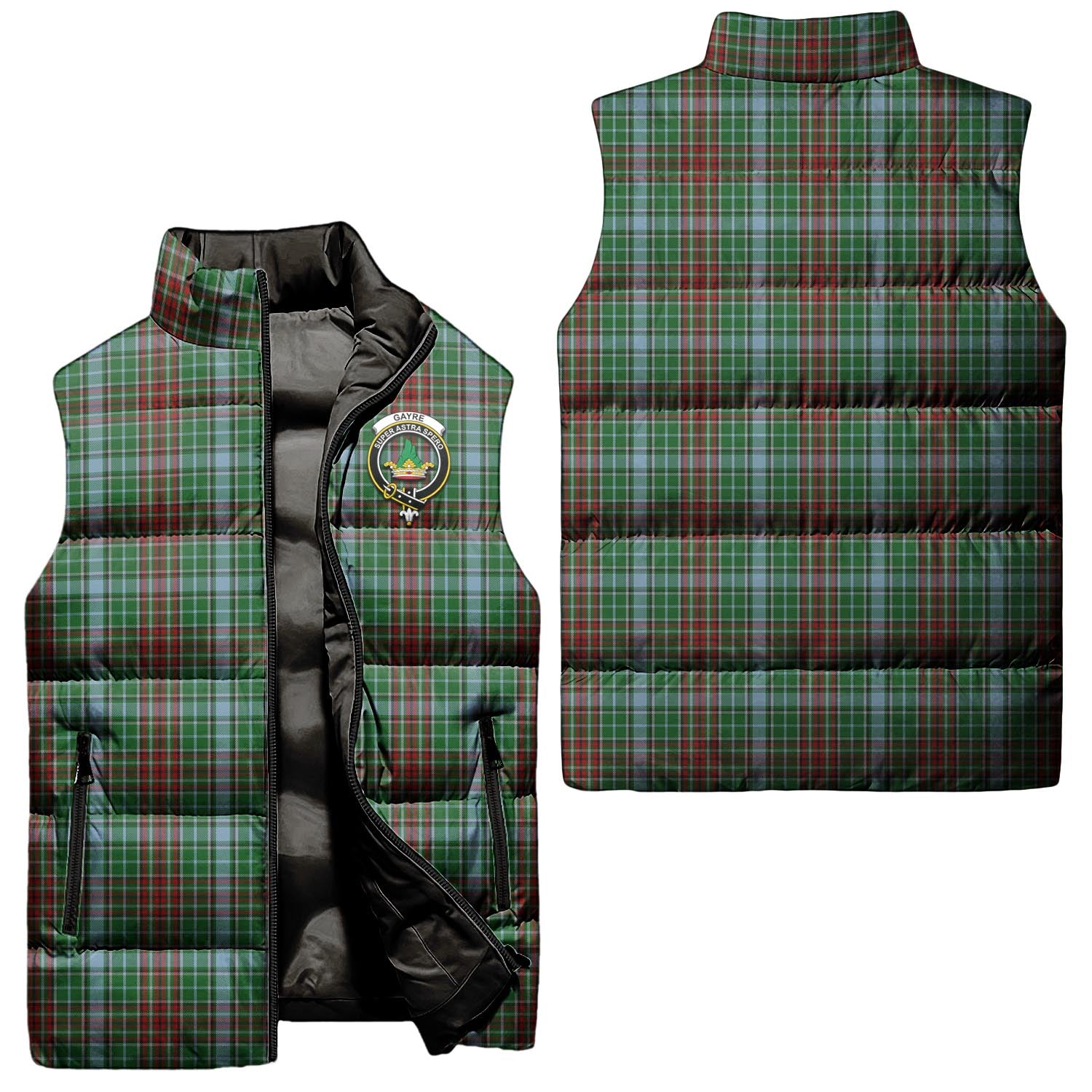 gayre-clan-puffer-vest-family-crest-plaid-sleeveless-down-jacket