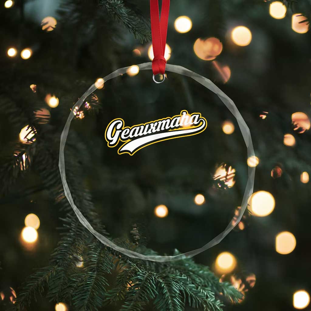 Geauxmaha Vintage Throwback Design Crystal Glass Ornament Purple and Gold Baseball Fan TS02