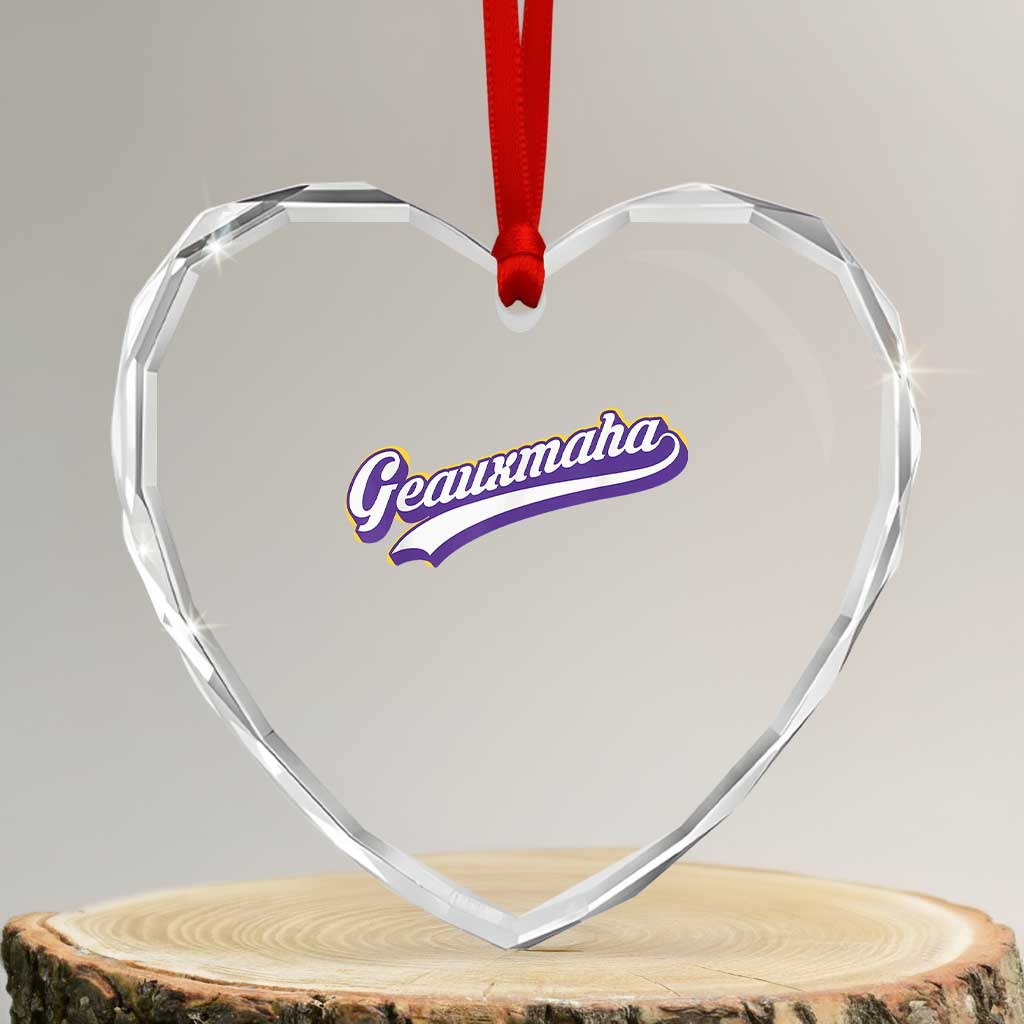 Geauxmaha Vintage Throwback Design Heart Crystal Glass Ornament Gold Baseball Fan - Wonder Print Shop