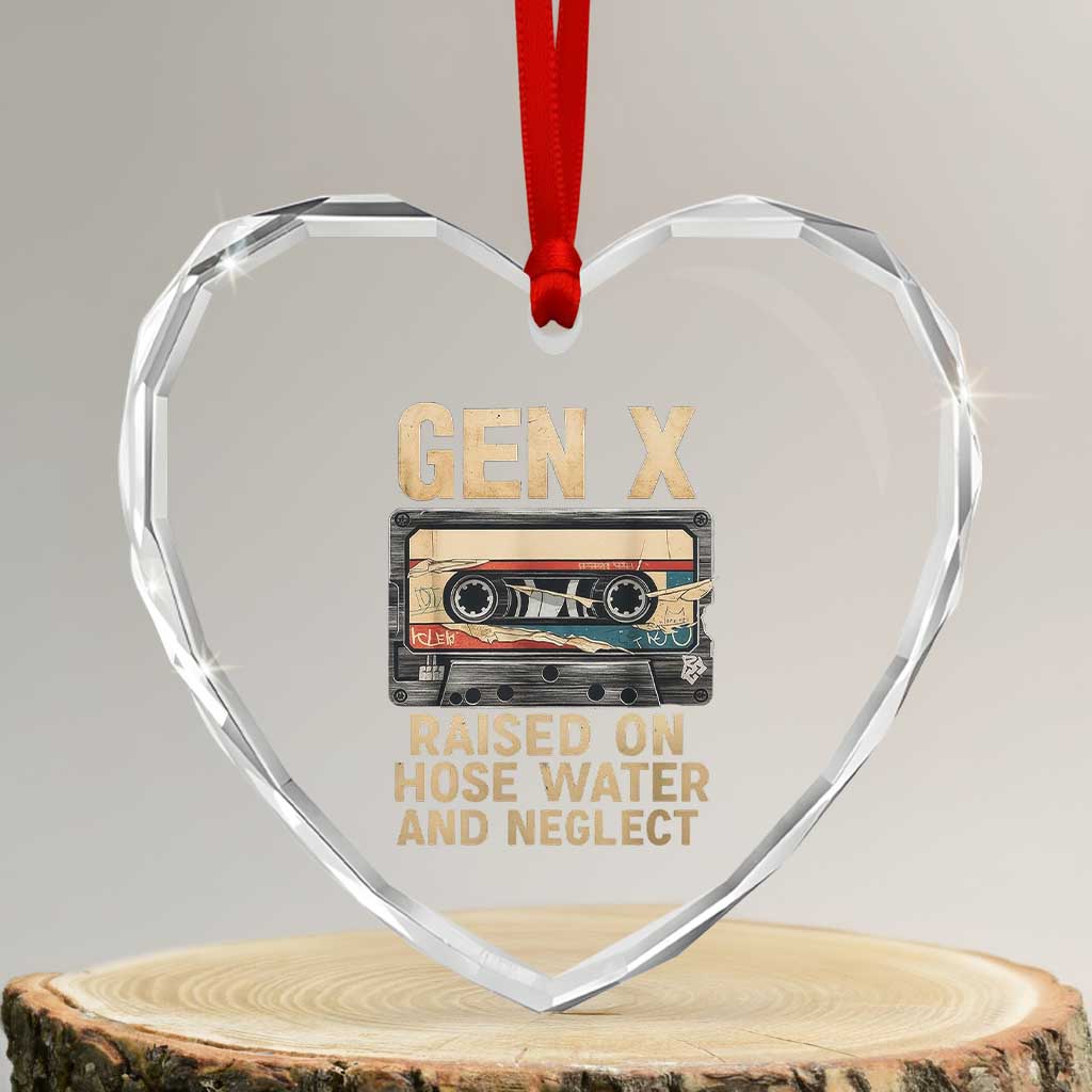 Gen X Heart Crystal Glass Ornament Vintage Cassette Tape Raised On Hose Water And Neglect Nostalgia - Wonder Print Shop