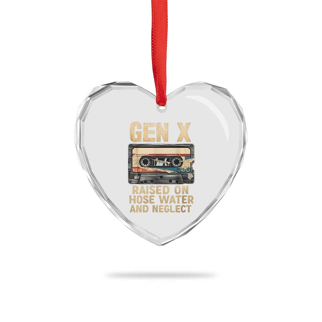 Gen X Heart Crystal Glass Ornament Vintage Cassette Tape Raised On Hose Water And Neglect Nostalgia - Wonder Print Shop