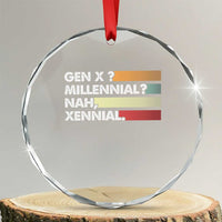 Gen X Millennial Nah Xennial Crystal Glass Ornament Retro Sunset Striped Typography Graphic