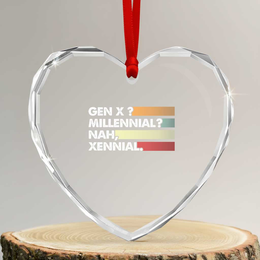 Gen X Millennial Nah Xennial Heart Crystal Glass Ornament Retro Sunset Striped Typography Graphic