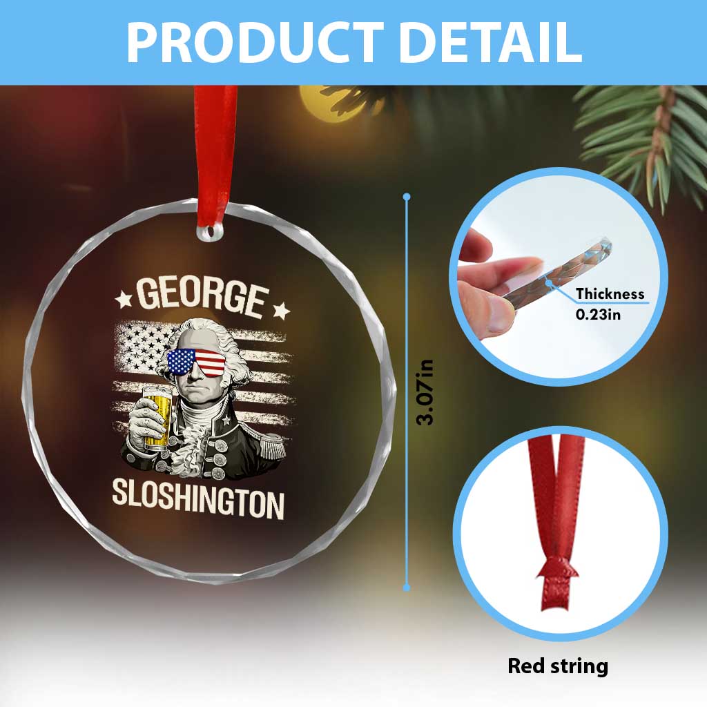 George Sloshington Washington Crystal Glass Ornament 4th of July America Flag Beer
