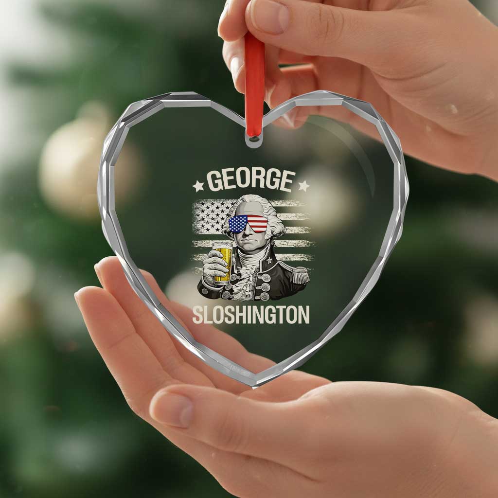 George Sloshington Washington Heart Crystal Glass Ornament 4th of July America Flag Beer