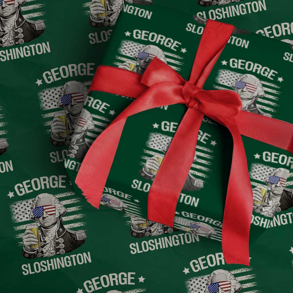 George Sloshington Washington Wrapping Paper Roll 4th of July America Flag Beer