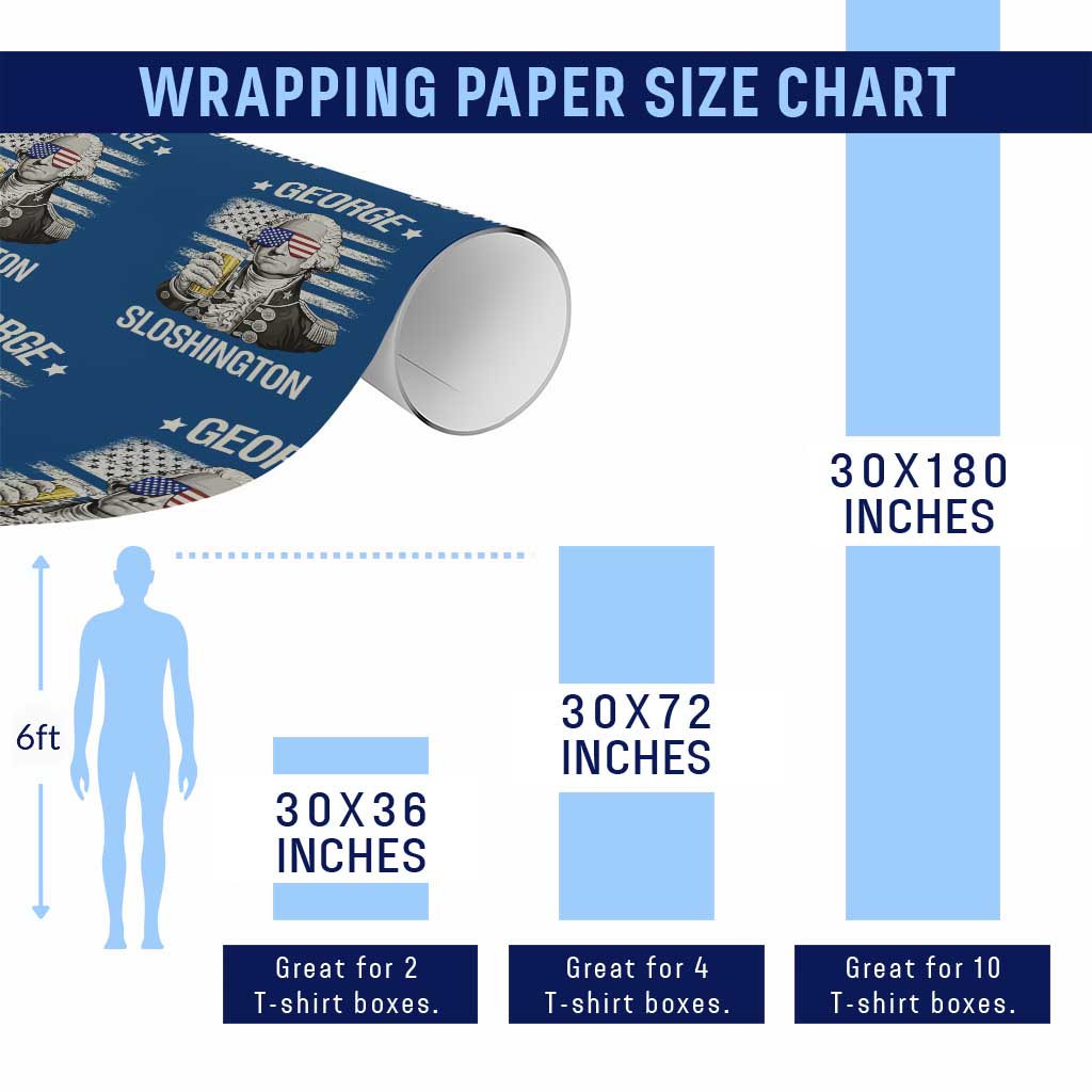 George Sloshington Washington Wrapping Paper Roll 4th of July America Flag Beer