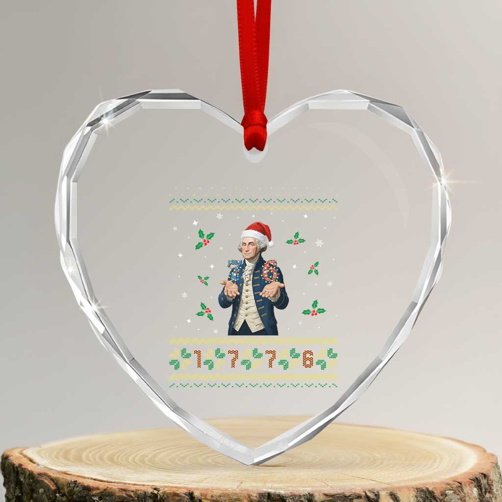 George Washington 67 Meme Heart Crystal Glass Ornament Funny Christmas Ugly Sweater Gift - Wonder Print Shop