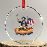 George Washington Crossing The Delaware on Hot Dog Boat Crystal Glass Ornament Funny BBQ Party 4th of July Graphic