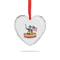 George Washington Crossing The Delaware on Hot Dog Boat Heart Crystal Glass Ornament Funny BBQ Party 4th of July Graphic