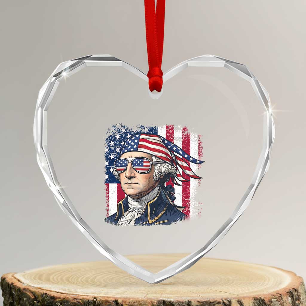 George Washington Patriotic Heart Crystal Glass Ornament USA 250th Anniversary