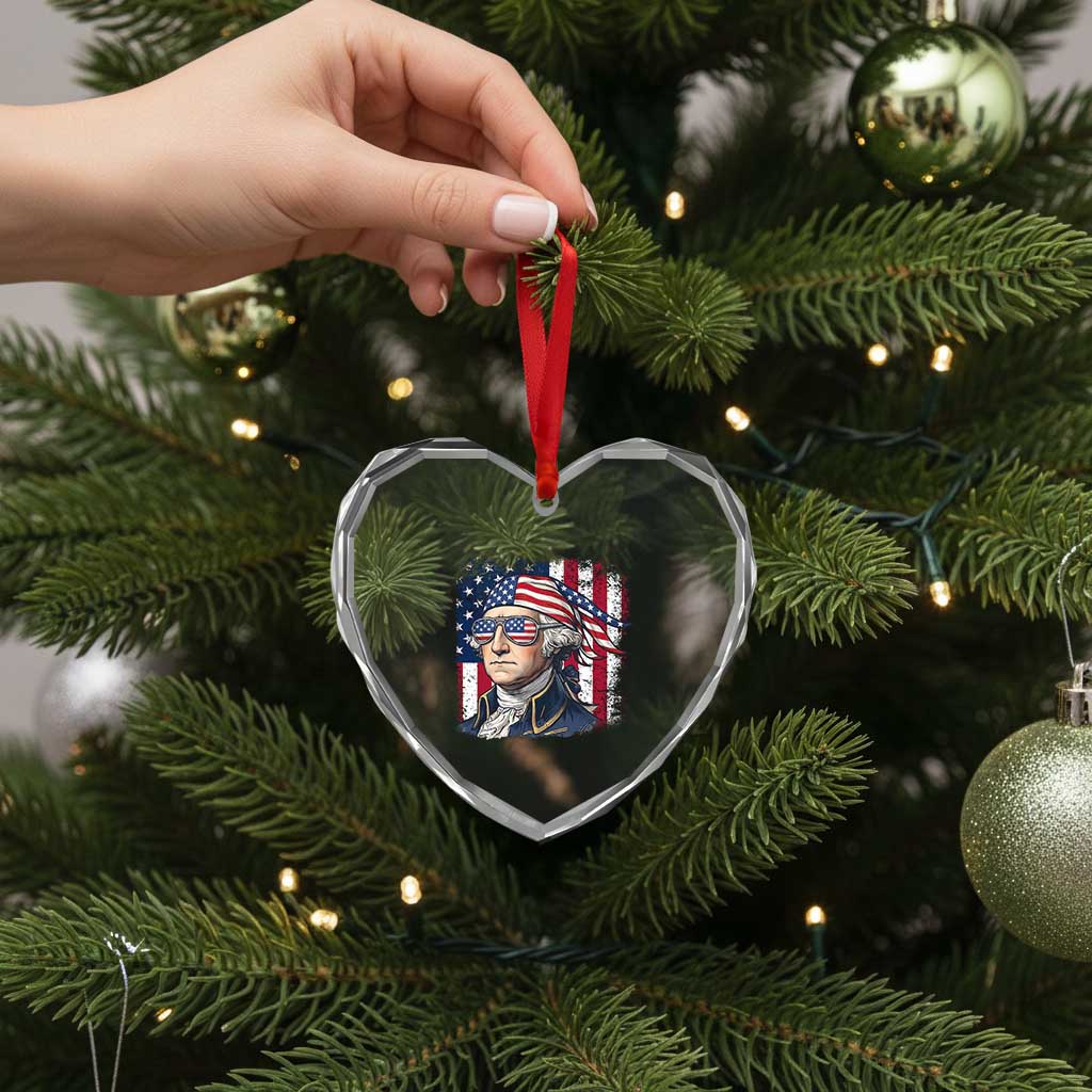 George Washington Patriotic Heart Crystal Glass Ornament USA 250th Anniversary