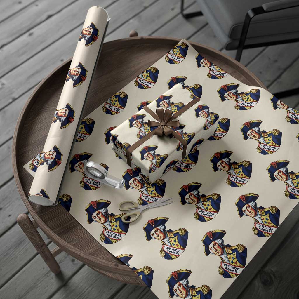 George Washington Patriotic History Graphic Wrapping Paper Roll Liberty Looks Good On Me 4th of July Founding Father Humor