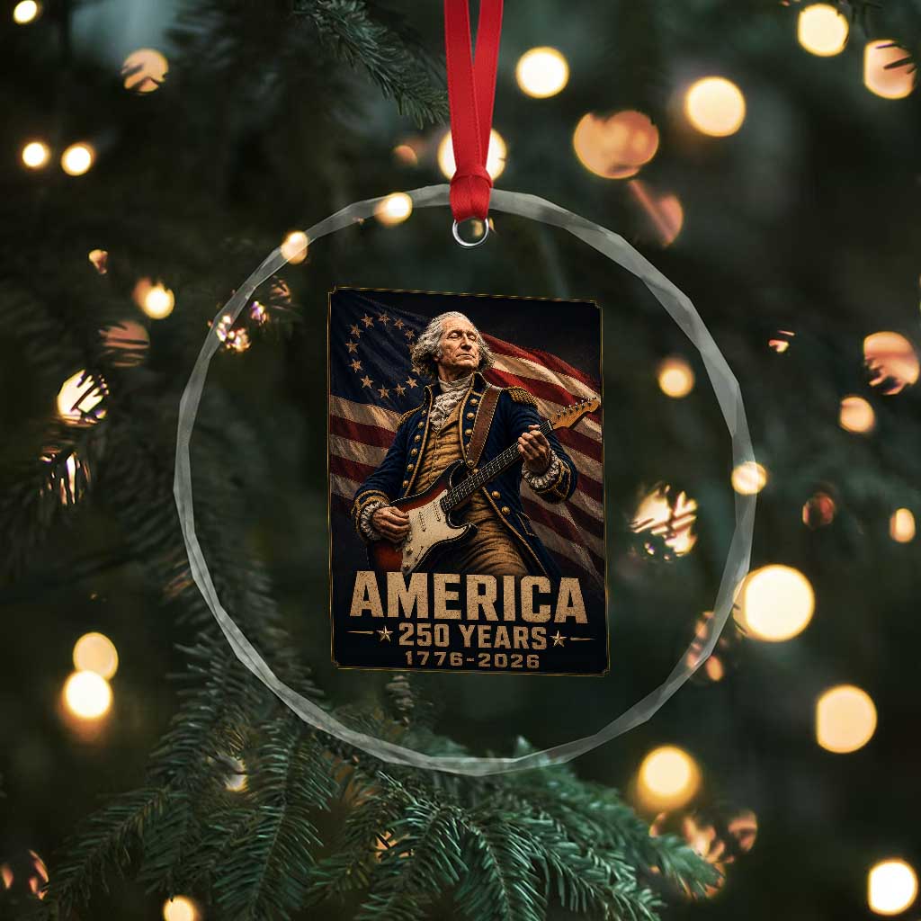 George Washington Playing Guitar USA 250th Anniversary Vintage 4th of July Crystal Glass Ornament