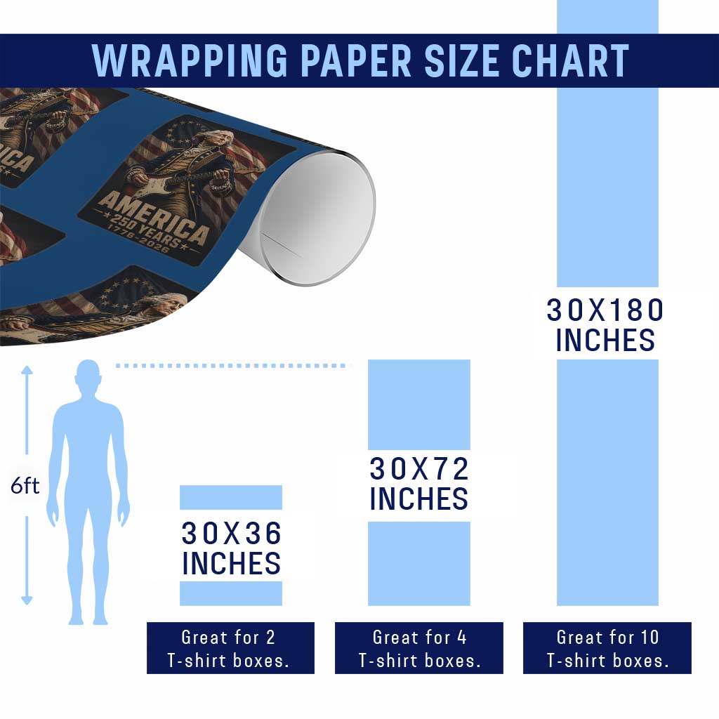 George Washington Playing Guitar USA 250th Anniversary Vintage 4th of July Wrapping Paper Roll
