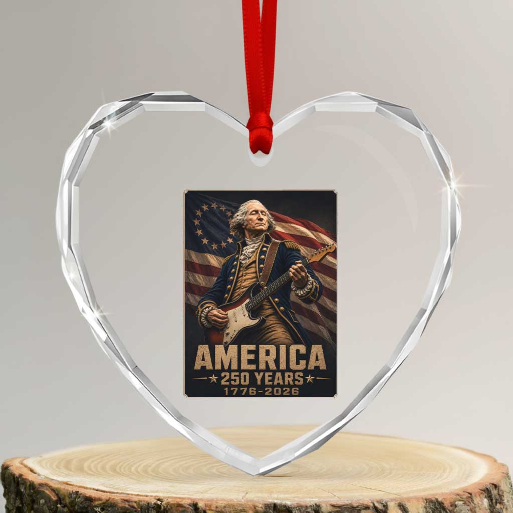 George Washington Playing Guitar USA 250th Anniversary Vintage 4th of July Heart Crystal Glass Ornament