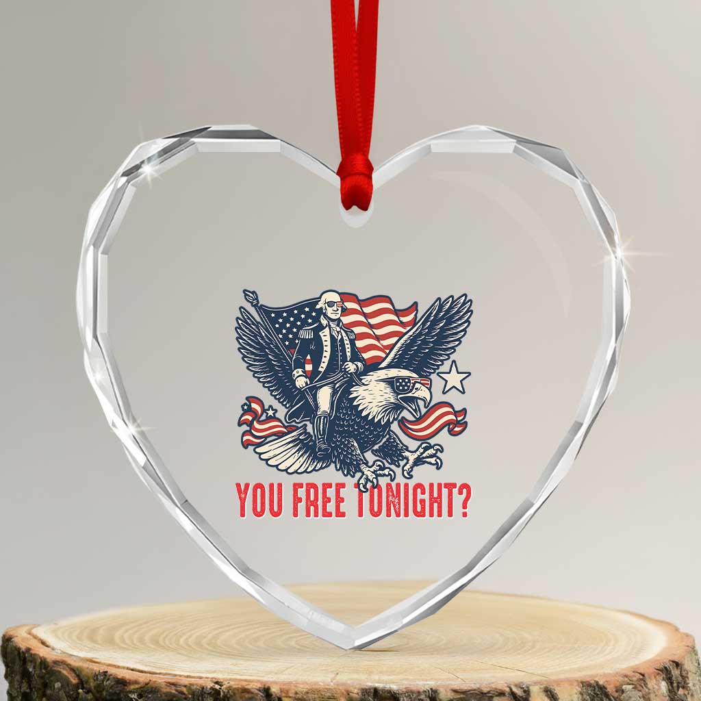 George Washington Rides Bald Eagle Heart Crystal Glass Ornament You Free Tonight Patriotic 4th of July - Wonder Print Shop
