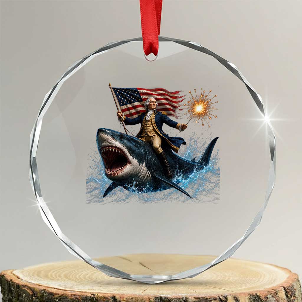 George Washington Riding Shark Crystal Glass Ornament Funny 4th Of July Independence Day 1776 Meme American Flag