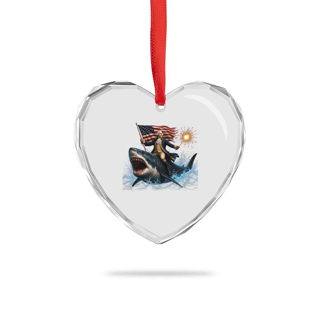 George Washington Riding Shark Heart Crystal Glass Ornament Funny 4th Of July Independence Day 1776 Meme American Flag