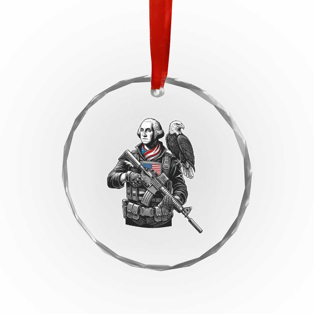 George Washington Tactical Soldier Crystal Glass Ornament Military Patriot Bald Eagle USA Flag Gift