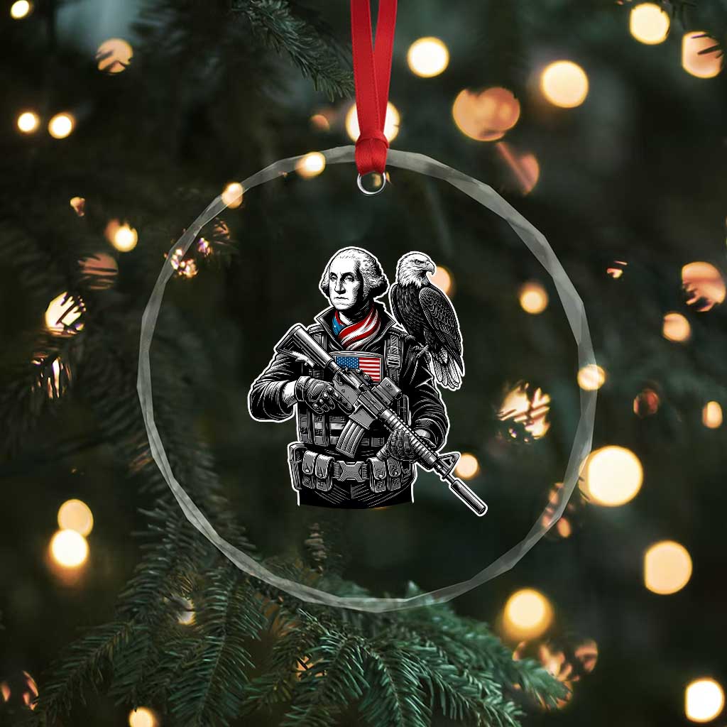 George Washington Tactical Soldier Crystal Glass Ornament Military Patriot Bald Eagle USA Flag Gift