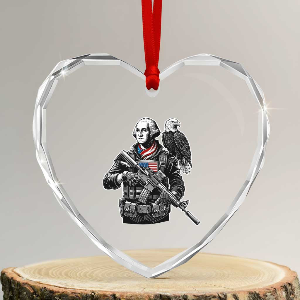 George Washington Tactical Soldier Heart Crystal Glass Ornament Military Patriot Bald Eagle USA Flag Gift